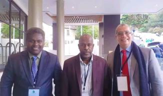 Mr. Heston Rence (PAC Secretariat) (Left), Hon. Douglas Ete (Chairman PAC) (Middle), and Mr. David Dennis (Auditor General) (Right)