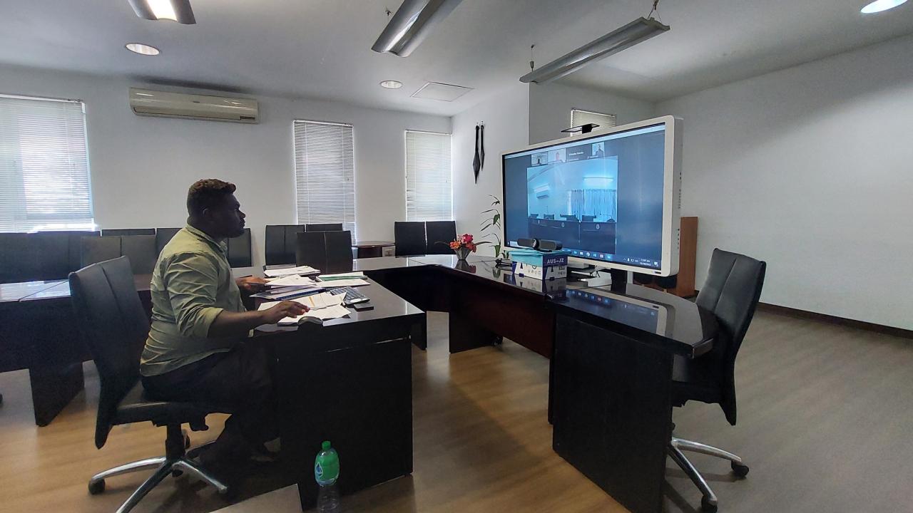 Committee Clerk of the Public Accounts Committee (PAC) and the Public Expenditure Committee (PEC), Mr. Heston Rence doing his presentations via virtual/zoom.