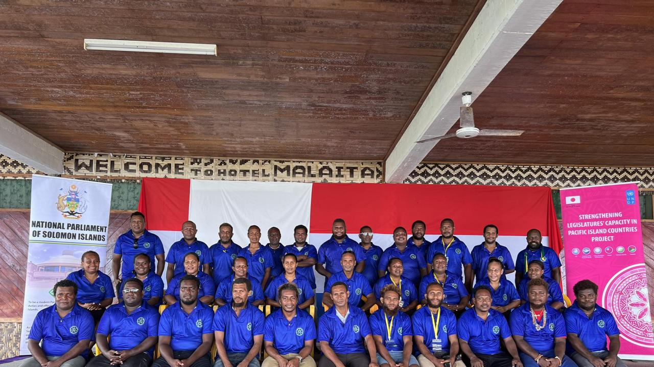 A group photo of teachers from North Region at the Hotel Malaita, Auki.