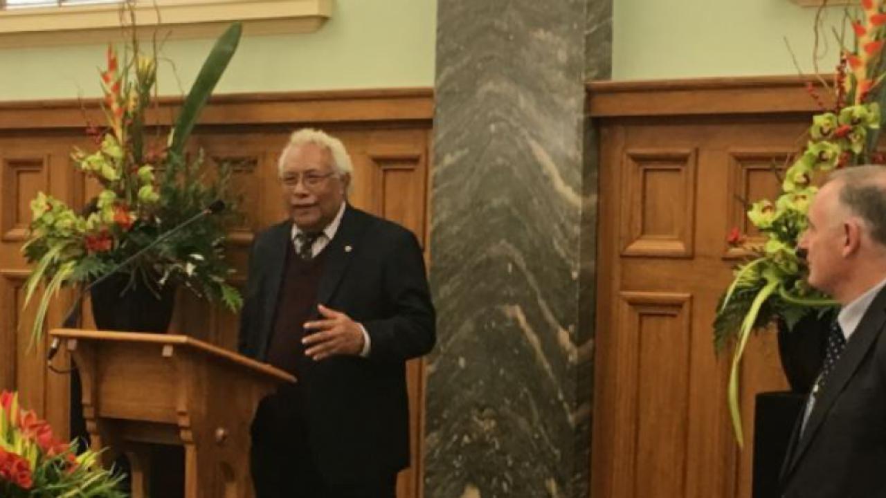 ​   Speaker of Parliament – Mr Ajilon Nasiu responding on behalf of delegates to the Rt Hon Trevor Mallard - Speaker of NZ House of Representatives during the conference welcome reception.  ​